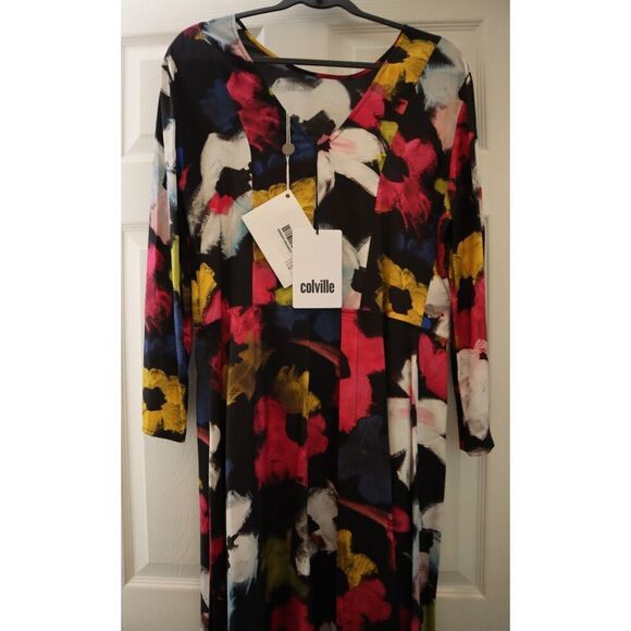 Colville CVS20516A Women Sz IT 42 US 6 Black Floral Asymmetric Midi Dress - Picture 10 of 16